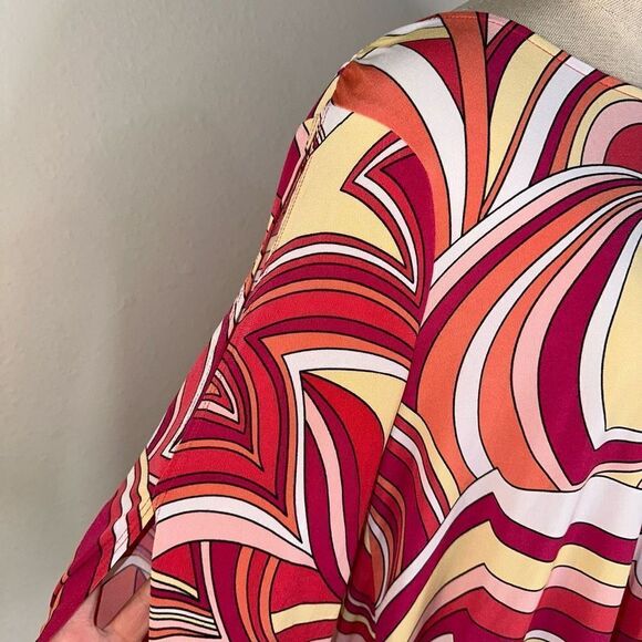 Chico’s Modern Movement Cold Shoulder Top Colorful 70’s Groovy Women’s Medium - Picture 4 of 11